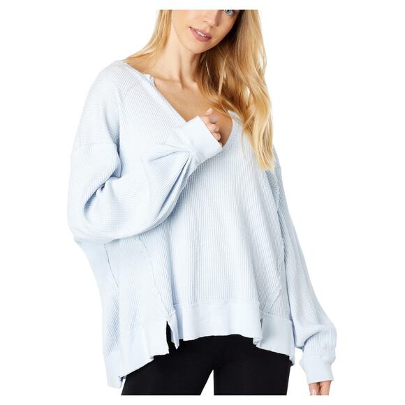 Free People XS Buttercup Thermal Oversized Top Ice Water Blue Boho Hippie - Picture 1 of 10